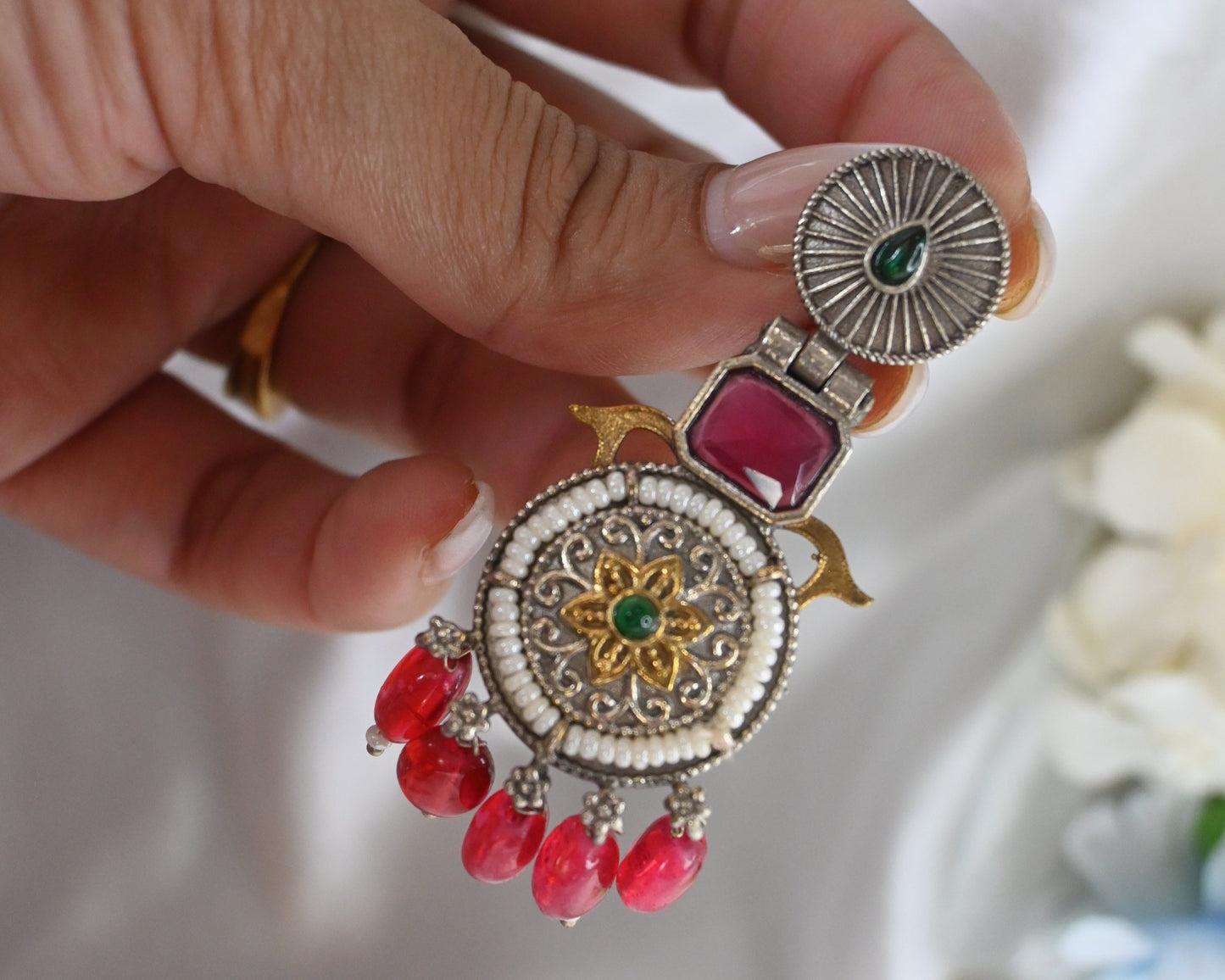 red ethnic earrings