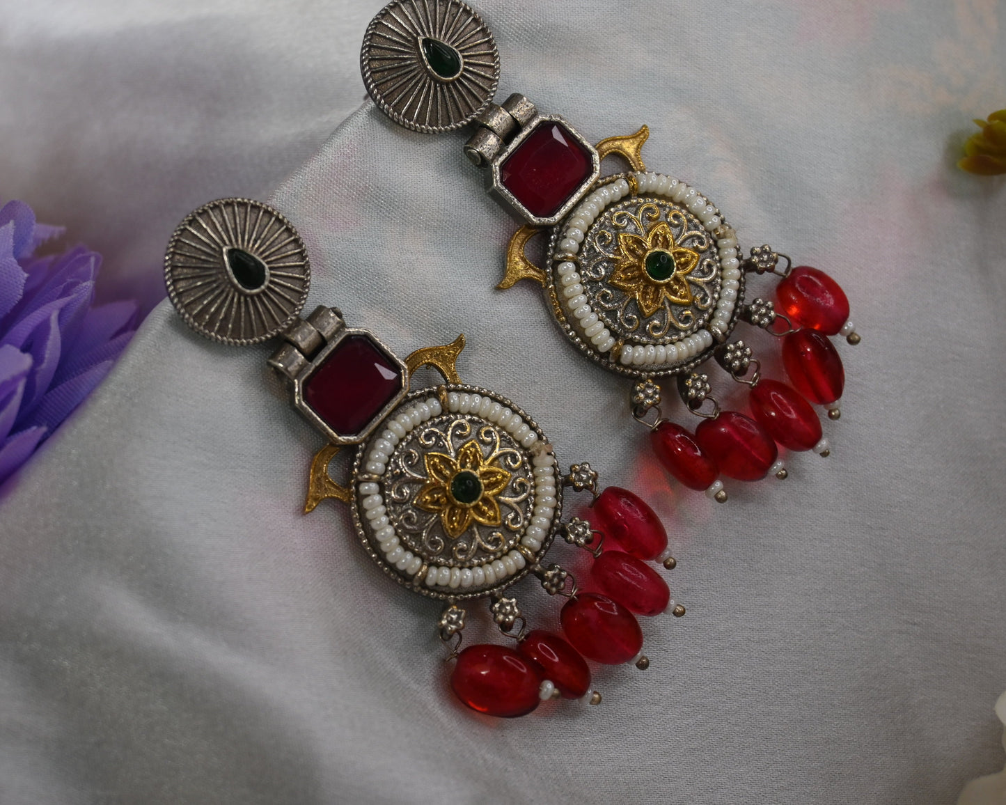 red ethnic earrings