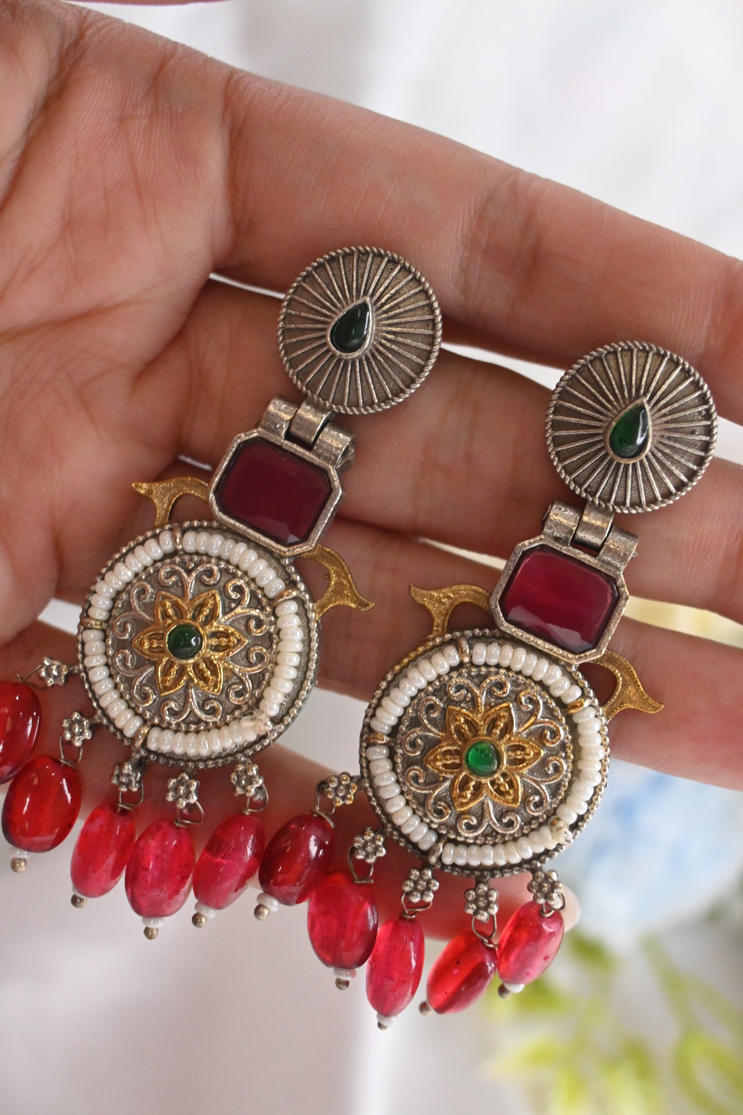 red ethnic earrings