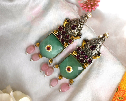 turquoise ethnic with pink tessels