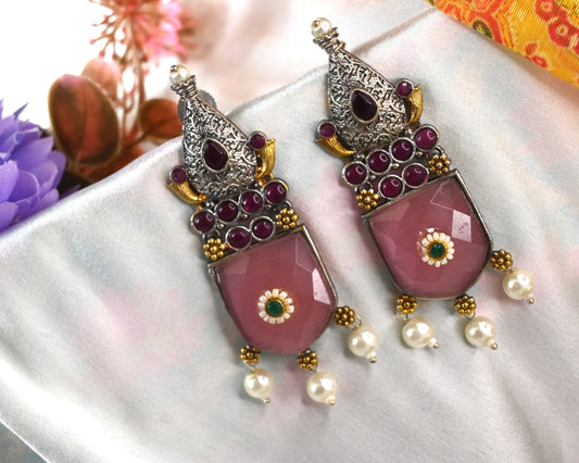 pastel pink ethnic earrings