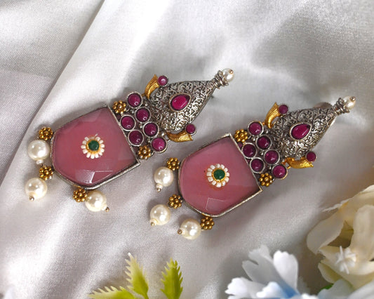 pastel pink ethnic earrings