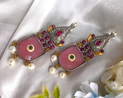 pastel pink ethnic earrings